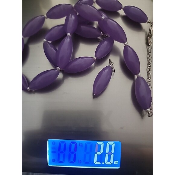 Lavender Jade Purple Gemstone Sterling Silver Signed GSJ Necklace Earrings Set 3 - Picture 7 of 7